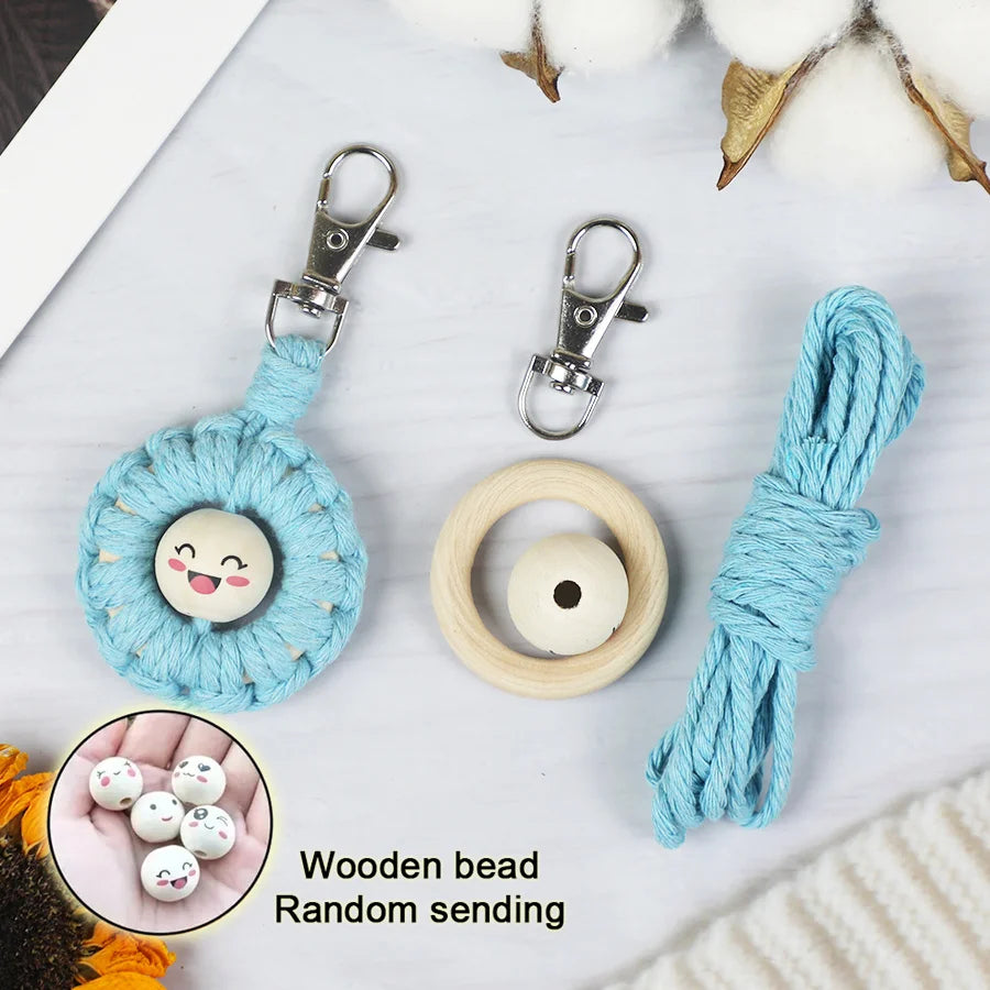 Handmade Knitting Smiley keychain Macrame Kit With Tutorial For Beginner Hand DIY Smiley key Chain Cell Phone Lanyard Pendant