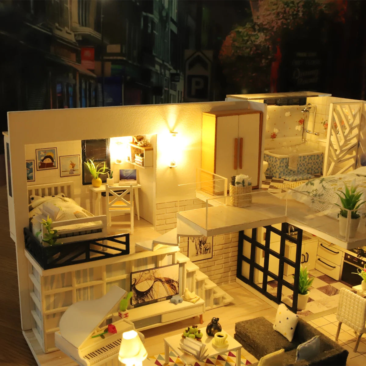 Micro assembled DIY building model doll house kit home handmade 3D puzzle girl toy room bedroom decoration with furniture