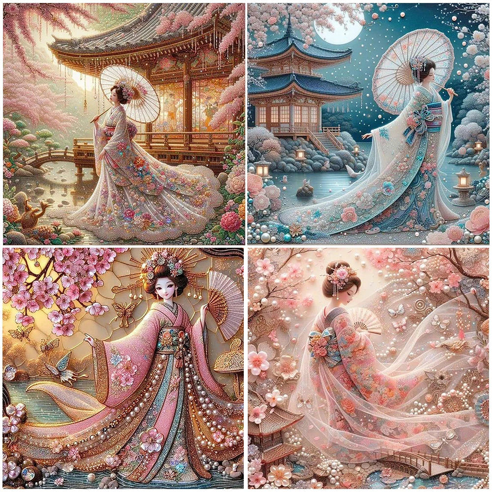 5D DIY Full Round Drill Diamond Painting Japanese Geisha Beauty Decor Art Crafts DIY Birthday Gifts Christmas Party Home Decor