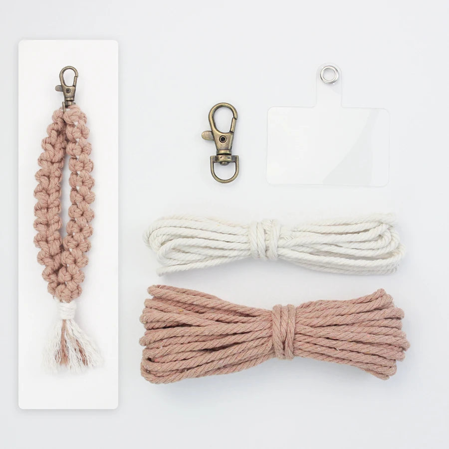 Handmade Woven Solid Flowe keychain Macrame Kit With Tutorial For Beginners Hand DIY Flowe Key Chain Phone Lanyard Pendant Craft