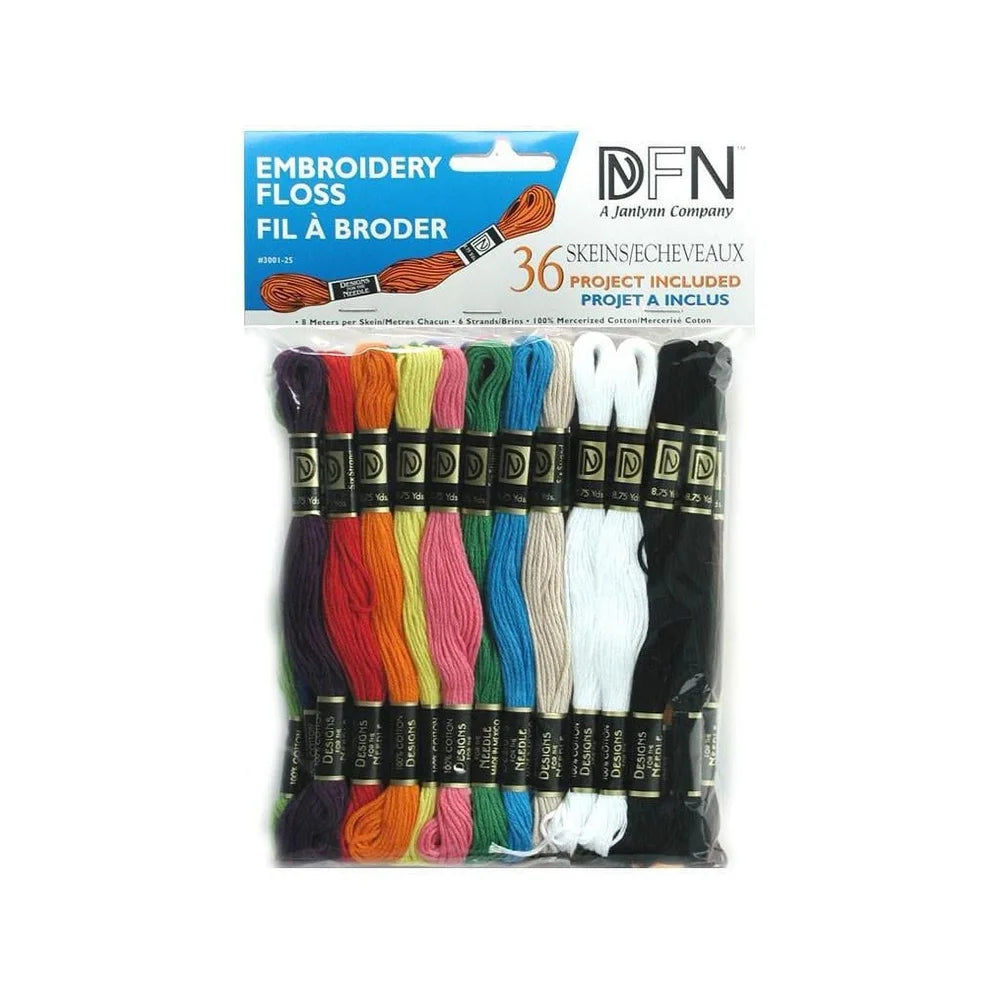 36pc Cotton Embroidery Floss Set Primary Colors Scrapbooking Card Making Jewelry Crafts Needlework Projects 8.7yd Each Skein