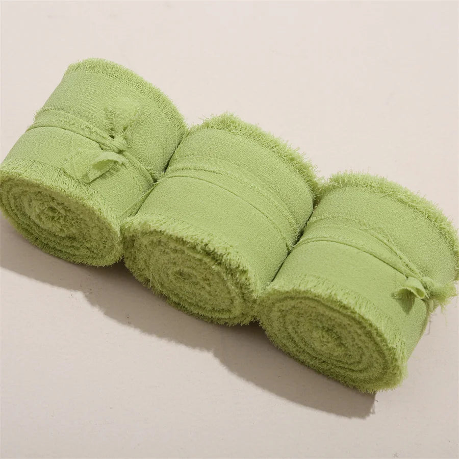 3 Roll/set 5m Frayed Edged Satin Handmade Chiffon Silk Ribbon For Wedding Invitation Bouquets Birthday Party DIY Decoration Gift