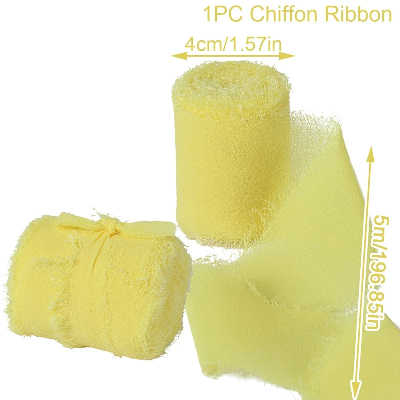 5 Meters Long Cintas Tela Para Manualidades 3.8 Cm Width Chiffon Silk Ribbon Flower Bouquet Wrap Decoration Edge Chiffon Ribbon