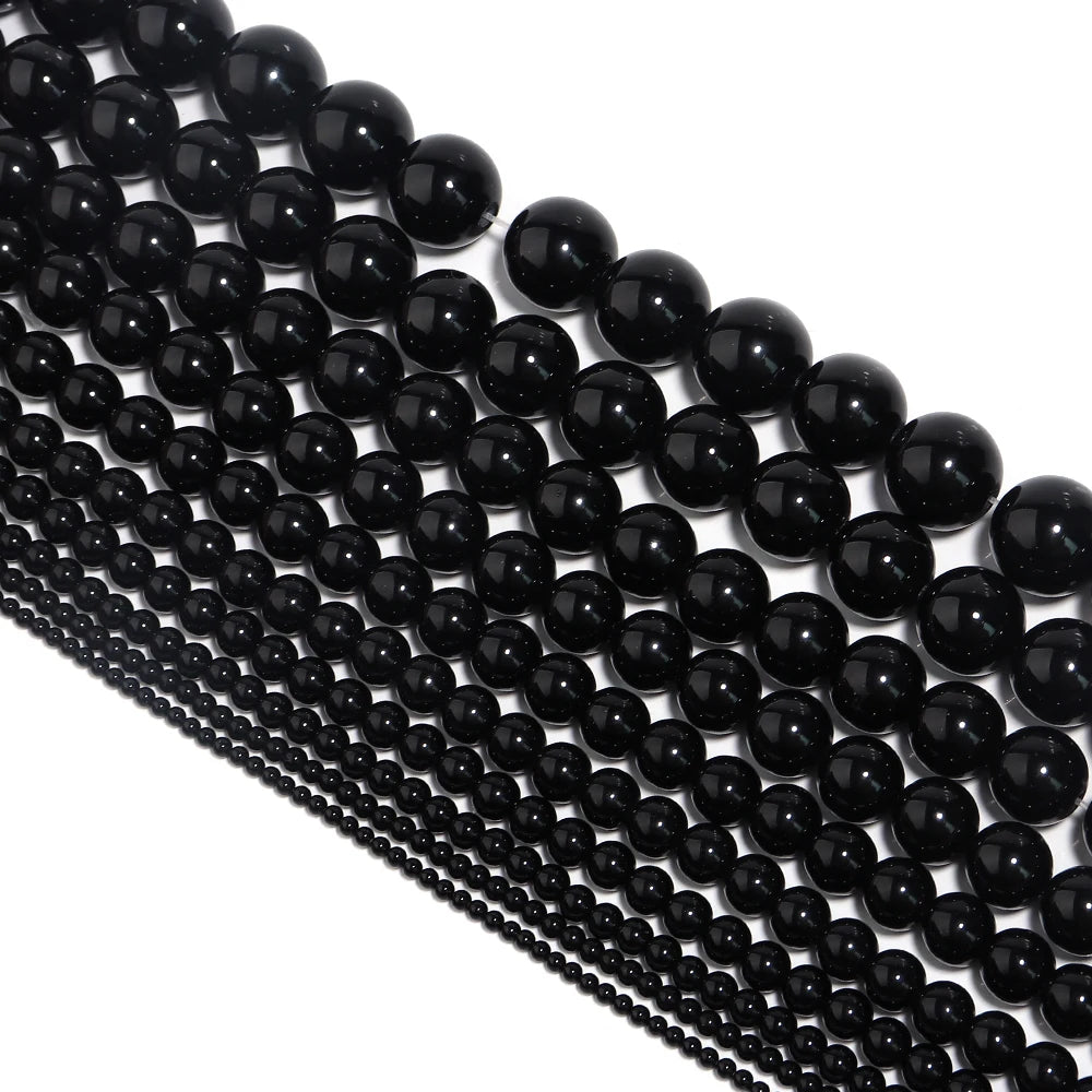 1 Strand Natural Stone Black Onyx Agate Round Loose Beads 2-20MM Pick Size For Crafts Making DIY Bracelet Necklace Accessories