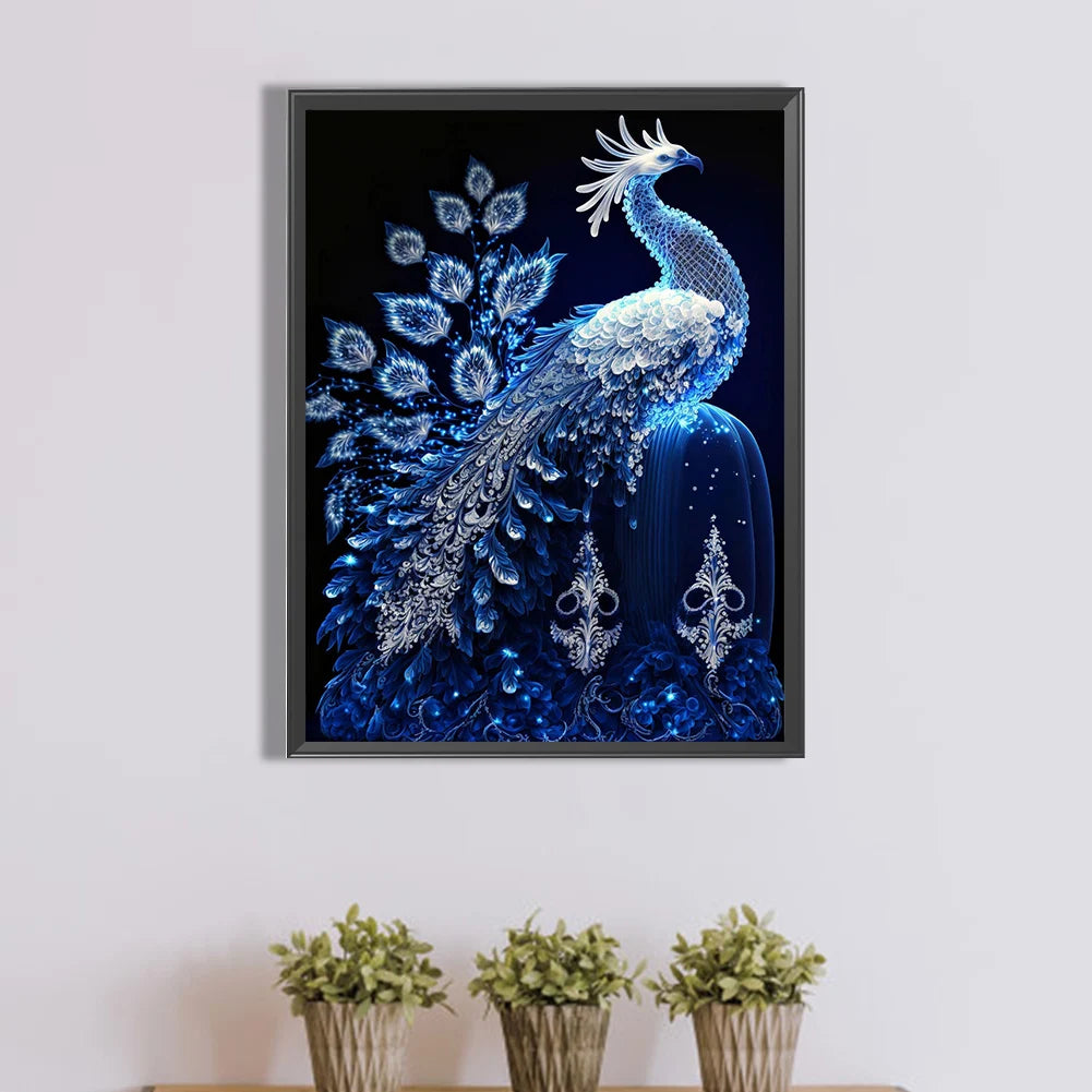 5D DIY Full Round Drill Partial AB Diamond Painting Blue Crystal Peacock 45x60cm