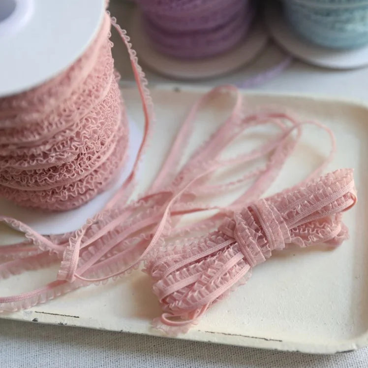 5 Meters/lot Delicate Flower Ruffle Elastic Lace Trims Thin Lace Ribbon DIY Sewing Garments Hometexile Fabric Ornaments 6mm