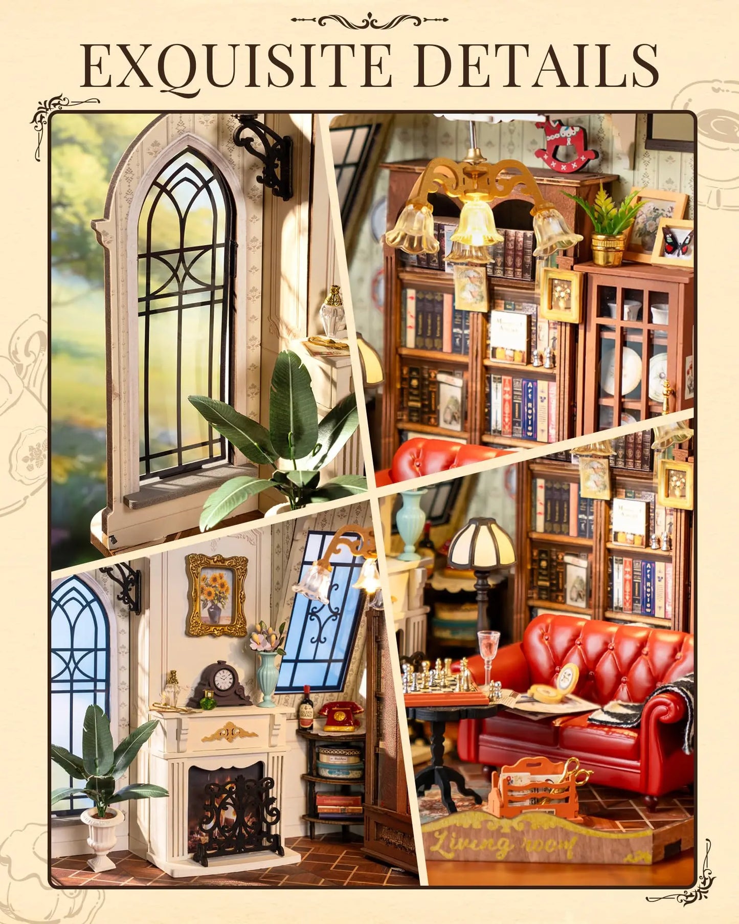 Robotime Rolife DIY Catherine's Living Room Doll House with Furniture Miniature Dollhouse Wooden Kits Toy for Kids Adults