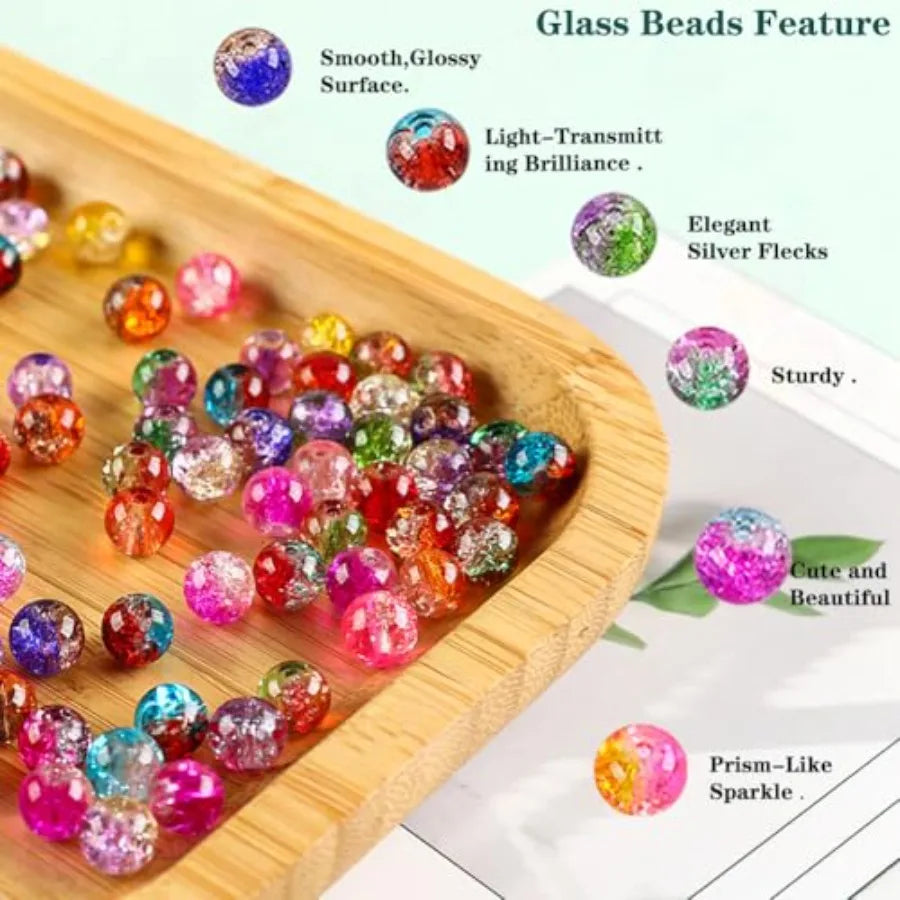 Glass Beads Bracelet Making Kit1350PCS 48 Colors 8mm Crackle Glass Beads for Jewelry Making Crystal Glass Round Beads Friendshi