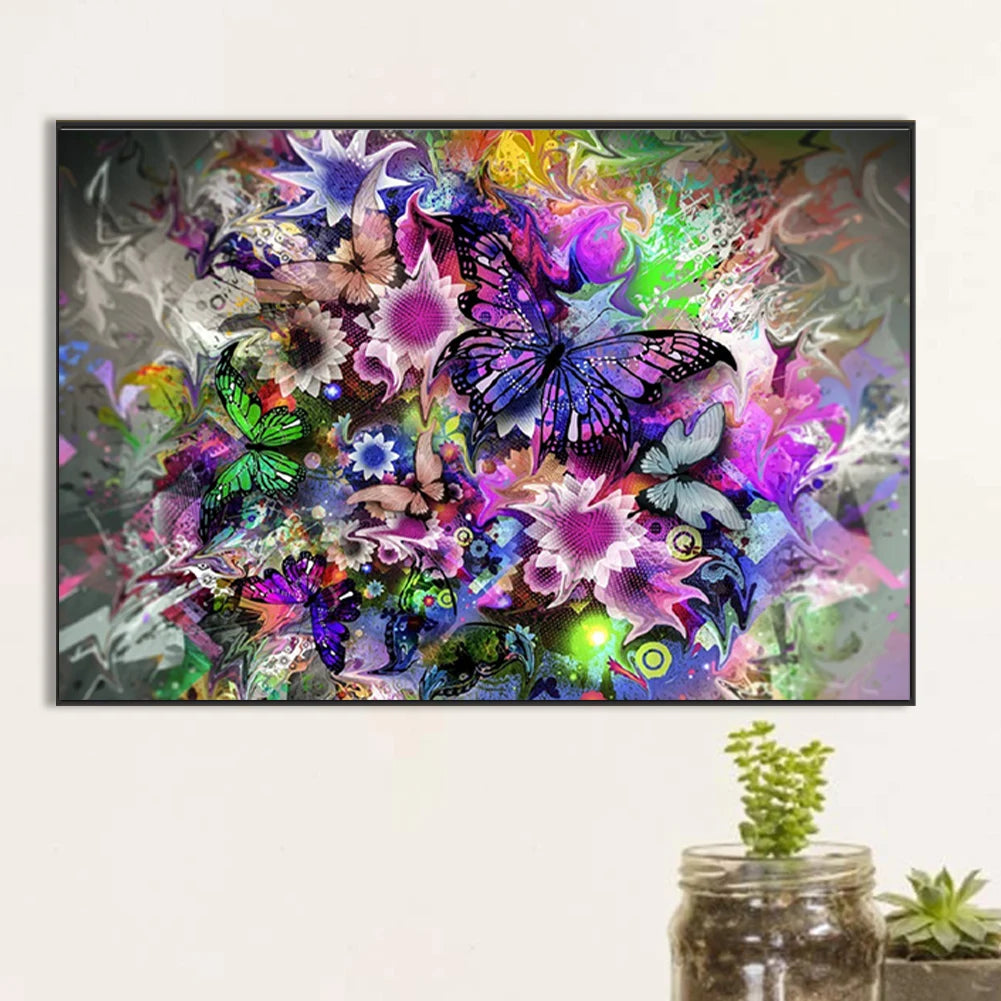 5D DIY Full Round Drill Partial AB Diamond Painting Purple Butterfly Art 65x45cm