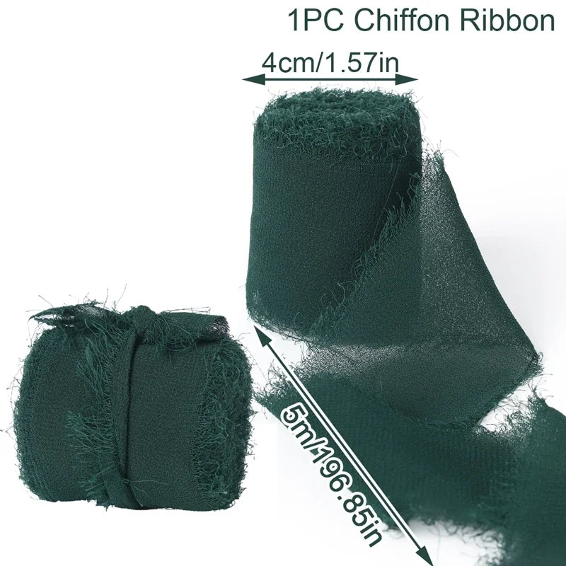 5 Meters Long Cintas Tela Para Manualidades 3.8 Cm Width Chiffon Silk Ribbon Flower Bouquet Wrap Decoration Edge Chiffon Ribbon