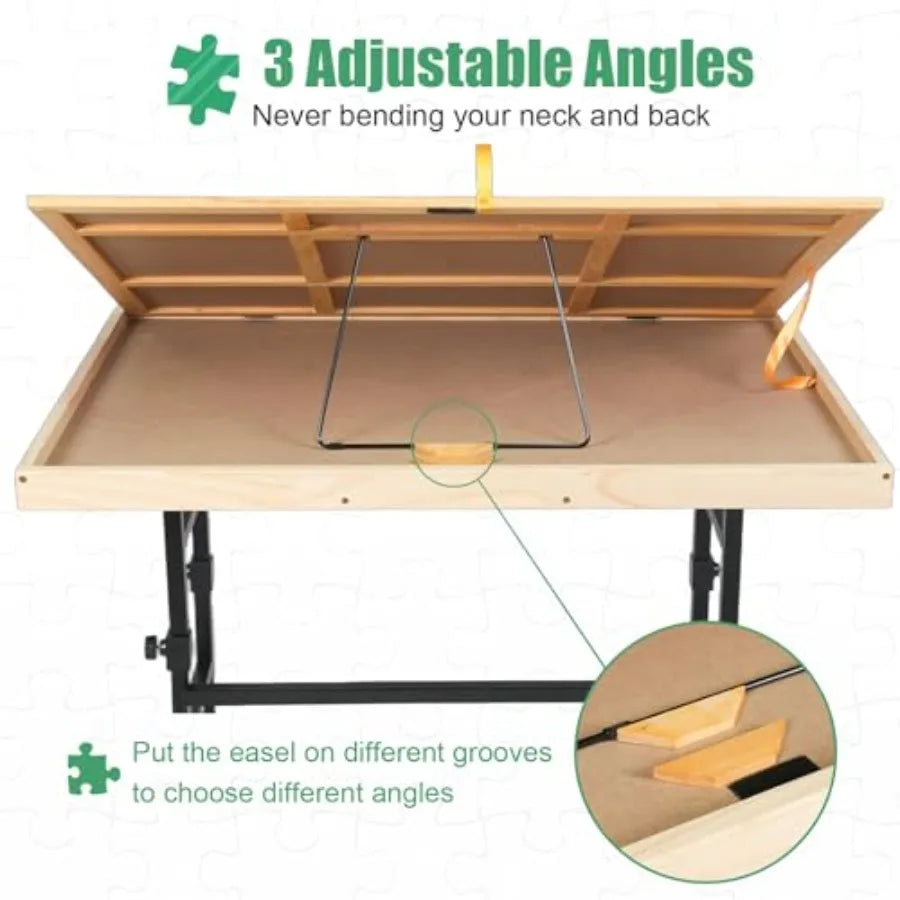 1500 Piece Jigsaw Puzzle Table with Legs25"x34"Adjustable Puzzle Tables for Adults 3TiltingAngle Portable Wooden Jigsaw Puzzle