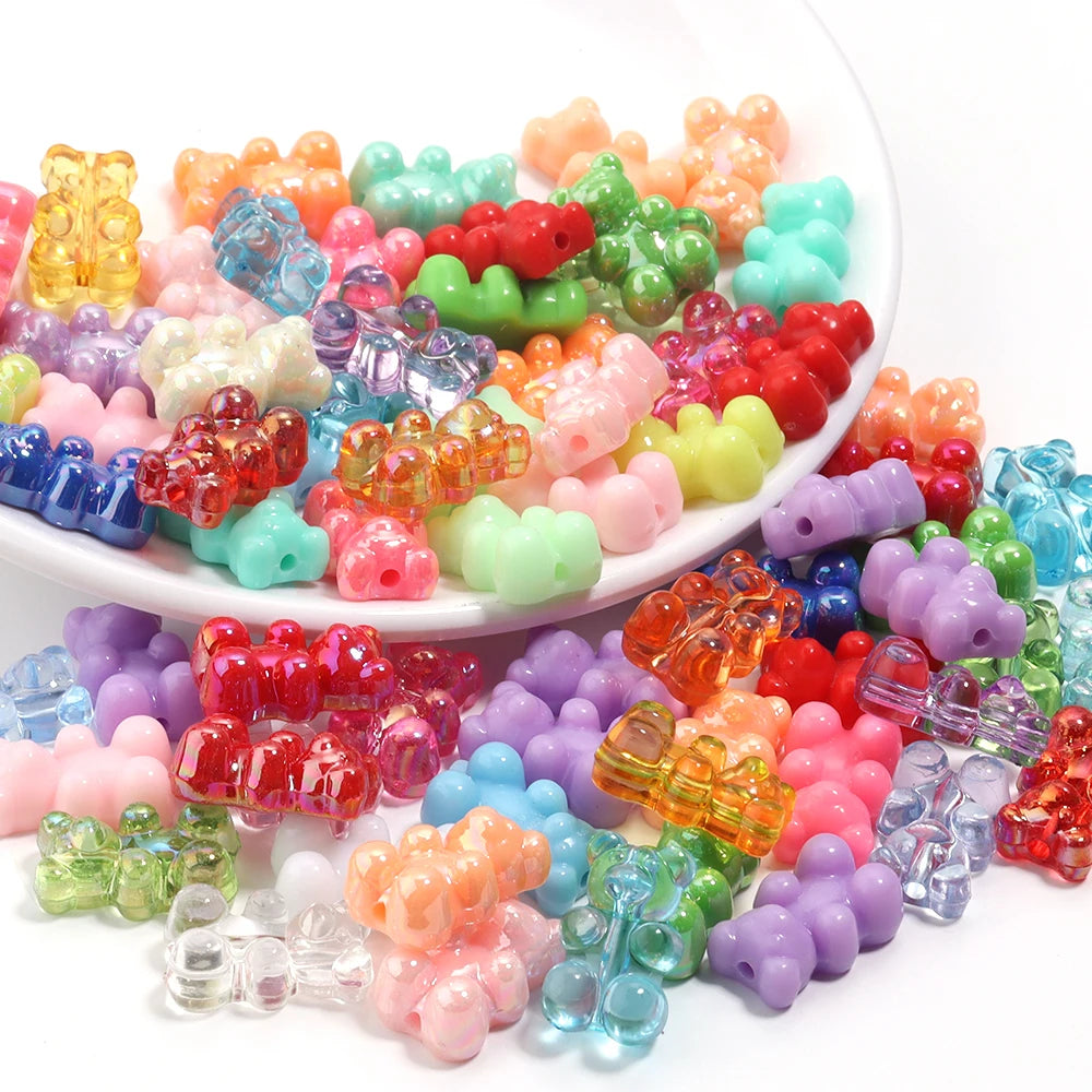 30Pcs Bear Acrylic Beads Mixed Color Cute Gummy Teddy Bear Loose Beads for DIY Jewelry Necklace Bracelet Hair Ties Accessories