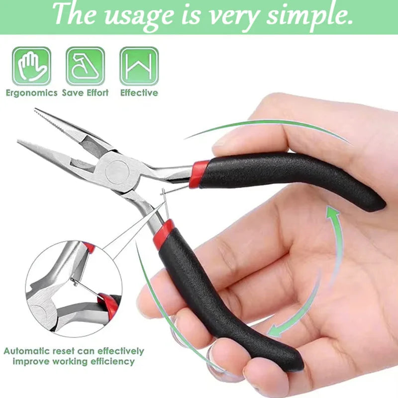 6-Piece Black Jewelry Pliers Set - Pointed/Chain/Round-Nose Pliers & Wire Cutters for DIY Bracelet Weaving, Jewelry Crafting