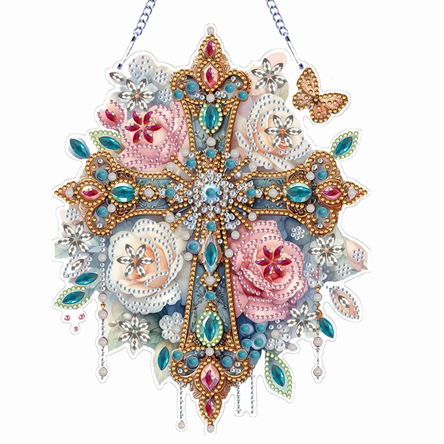 Flower 2D/Flat DIY Special Shape Hanging Diamond Art Kits Diamond Painting Set Diamond Art Pendant Wall Decor for Home & Windows