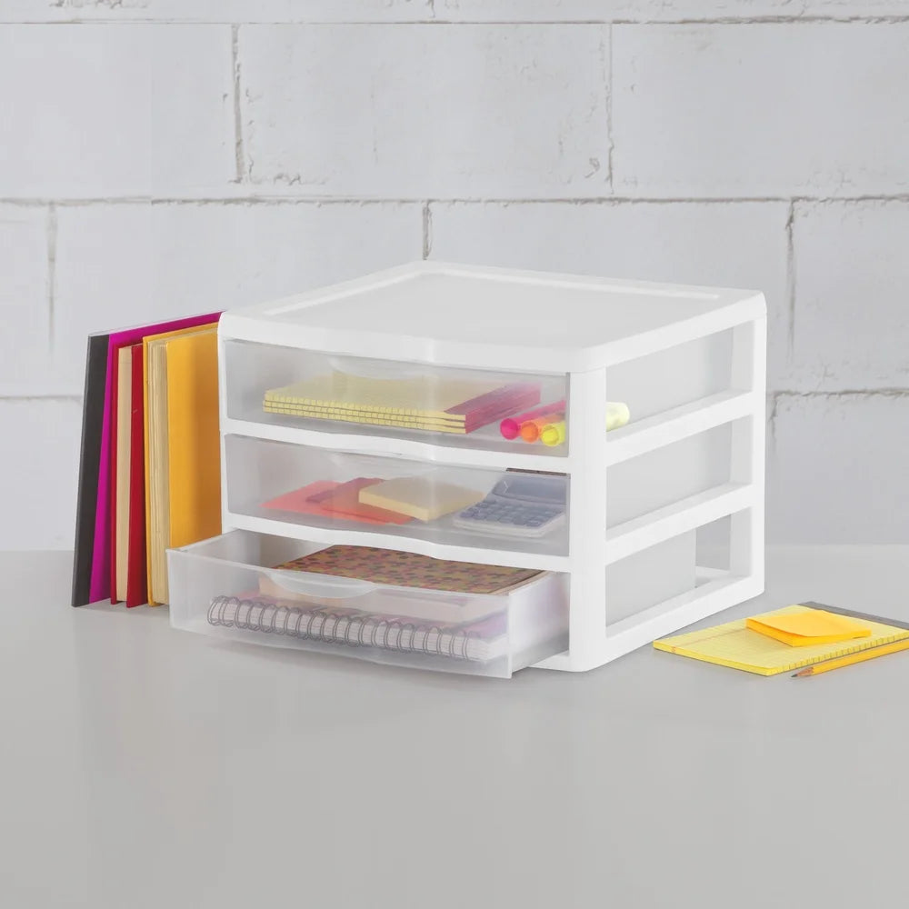 Wide 3 Drawer Unit Stackable Storage Organizers Clear Drawers Multi-Purpose Home Office Craft Supplies Desktop Organization