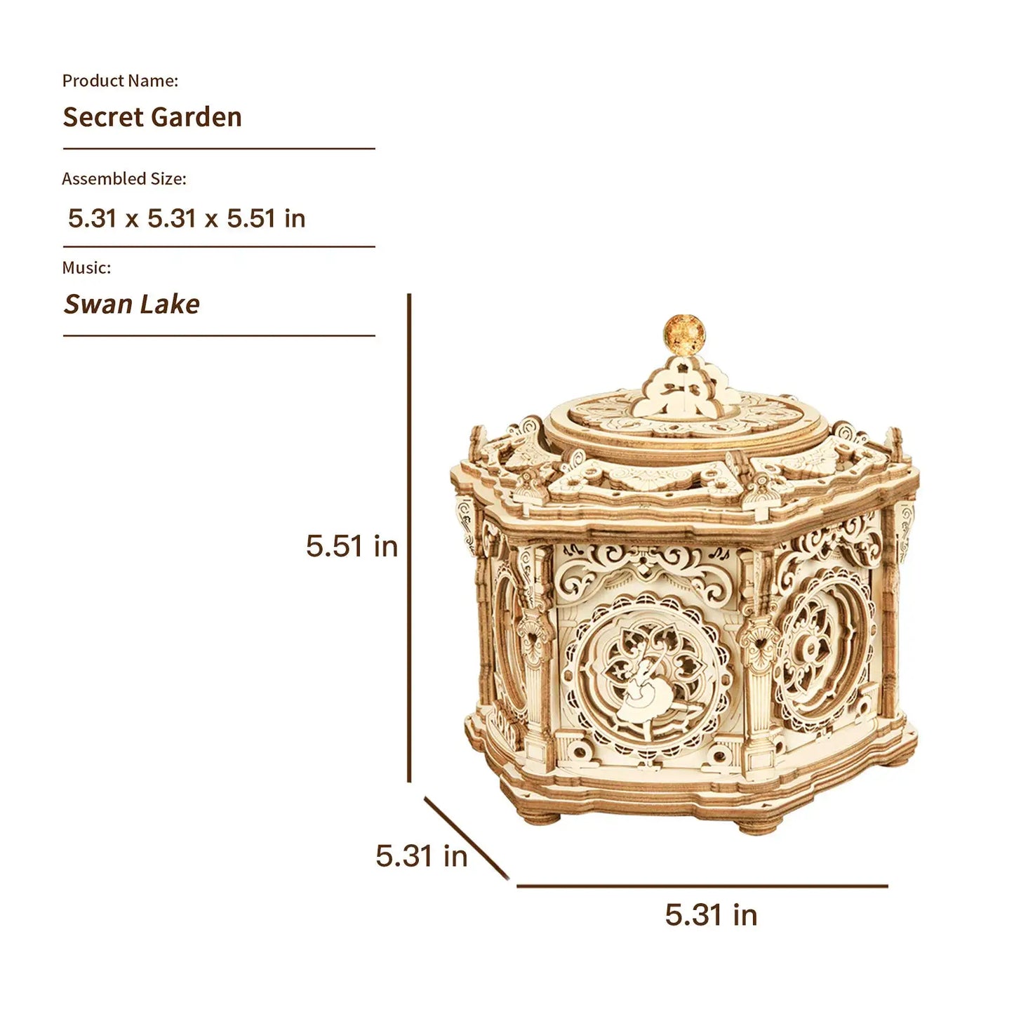 Robotime Rokr DIY Mechanical Music Box Kit 3D Wooden Puzzle Box for Adults Self-Assembly Building Project - Secret Garden