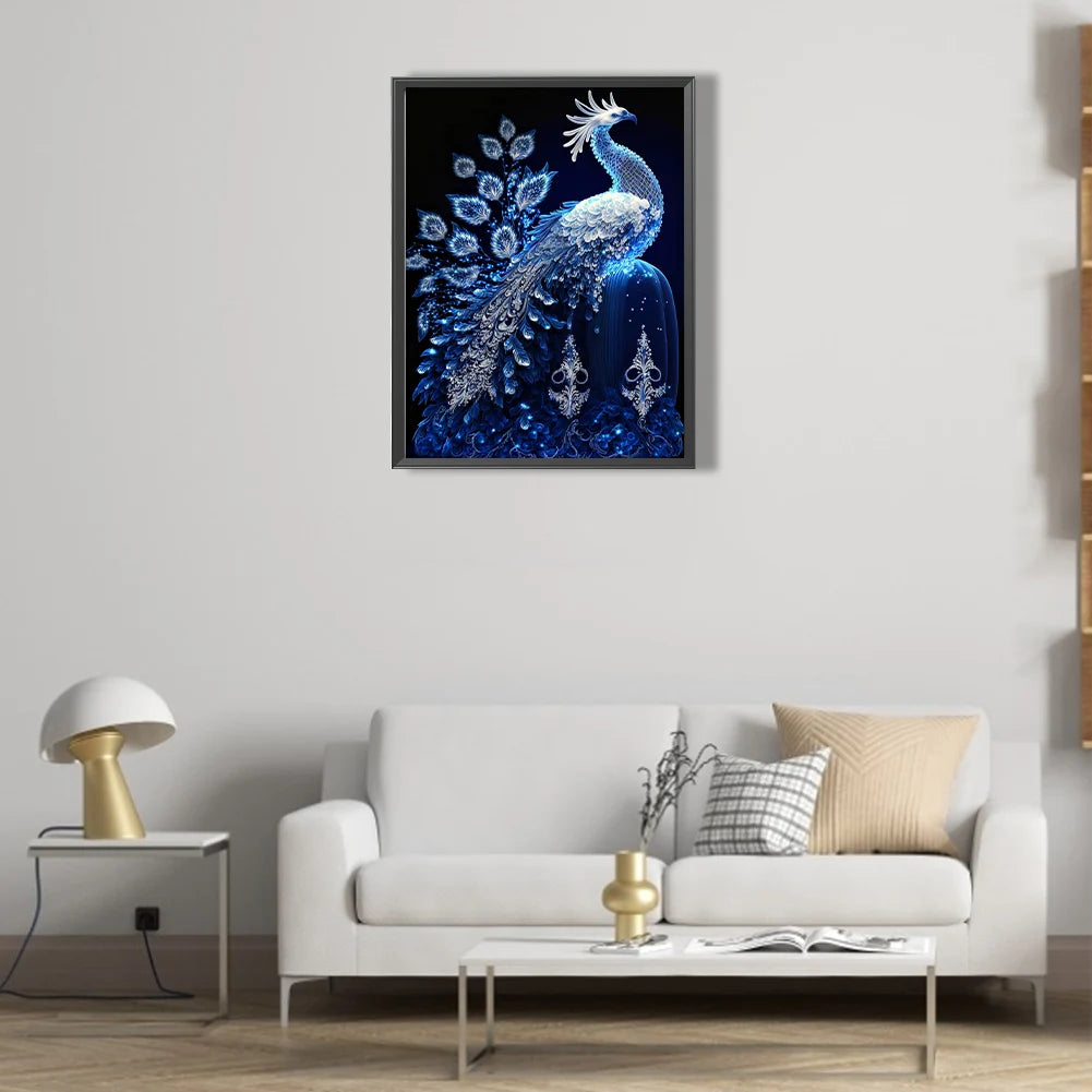 5D DIY Full Round Drill Partial AB Diamond Painting Blue Crystal Peacock 45x60cm