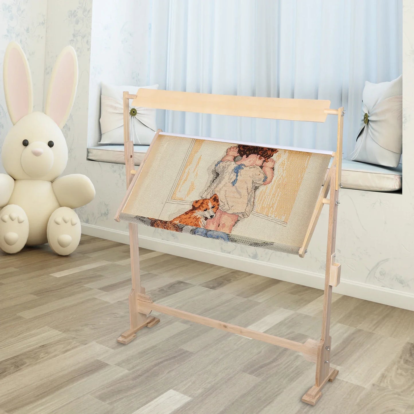Adjustable Embroidery Frame Stand, Wooden Cross Stitch Frame Rack Home Desktop Embroidery Sewing DIY Rack Floor Stand
