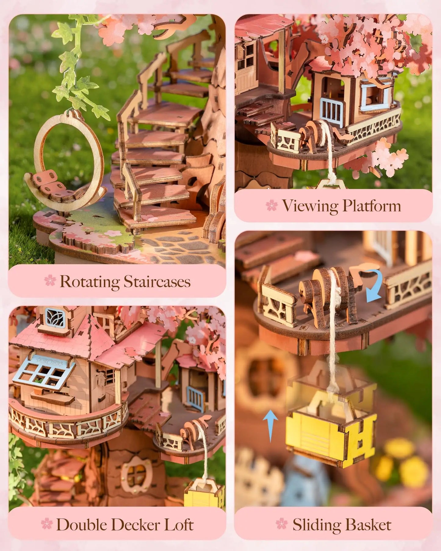 Robotime Rolife Sakura Tree House 3D Wooden Puzzle Model Kit with Swing Stairs Perfect Christmas Home Decor DIY Gift for Adults
