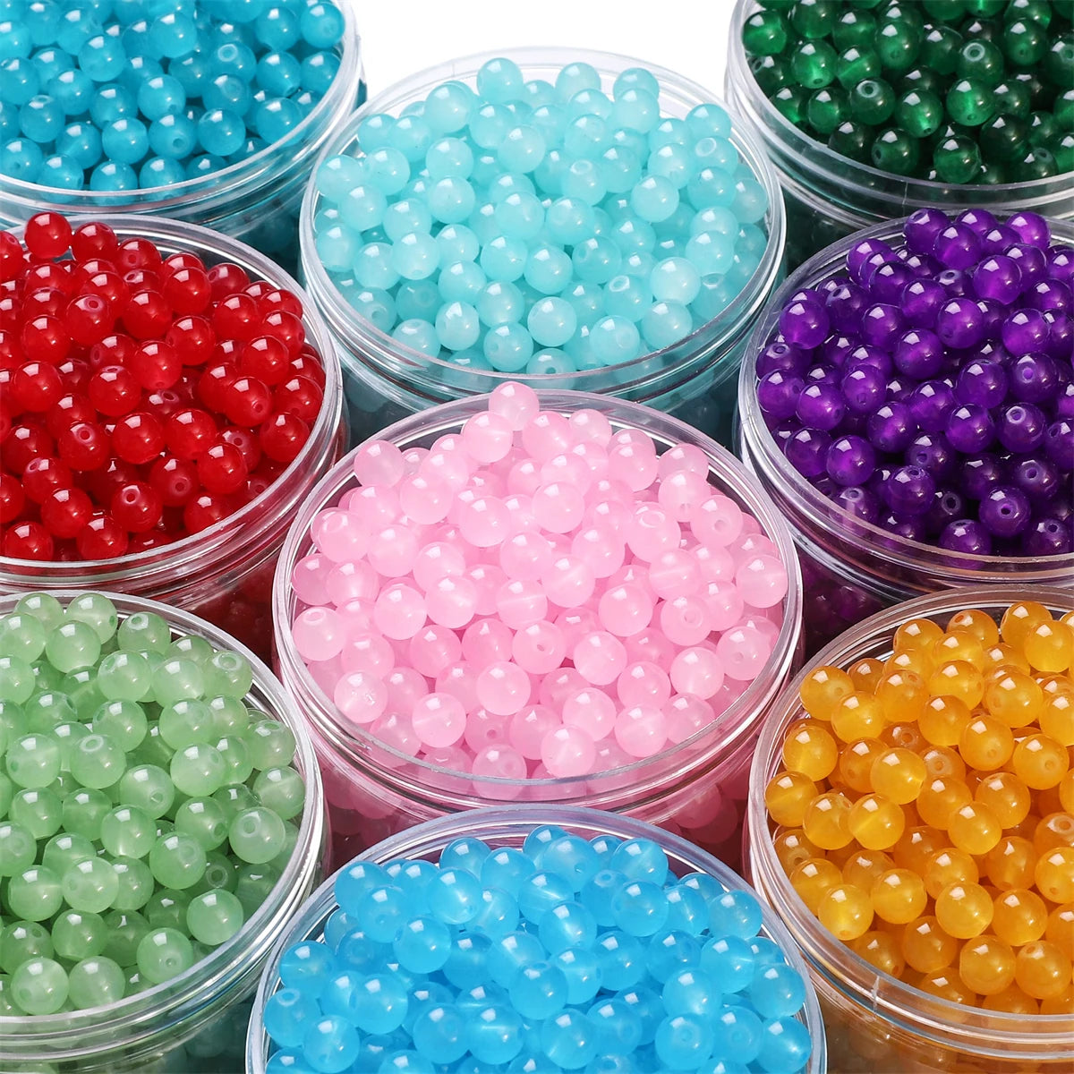 4/6/8/10mm Jelly Painted Glass Imitation Jade Round Beads - DIY Jewelry (Bracelet/Necklace) & Accessories 100/50/20pcs/Pack