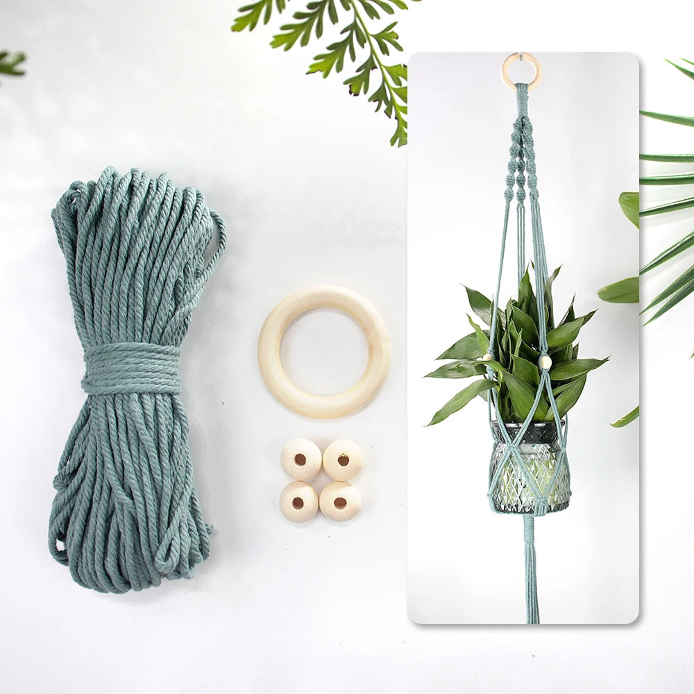 Knitting Plant Hanging Basket Macrame Kit with Tutorial for Beginners DIY Handmade Weaving Kit Mesh Hang Basket for Home Decor