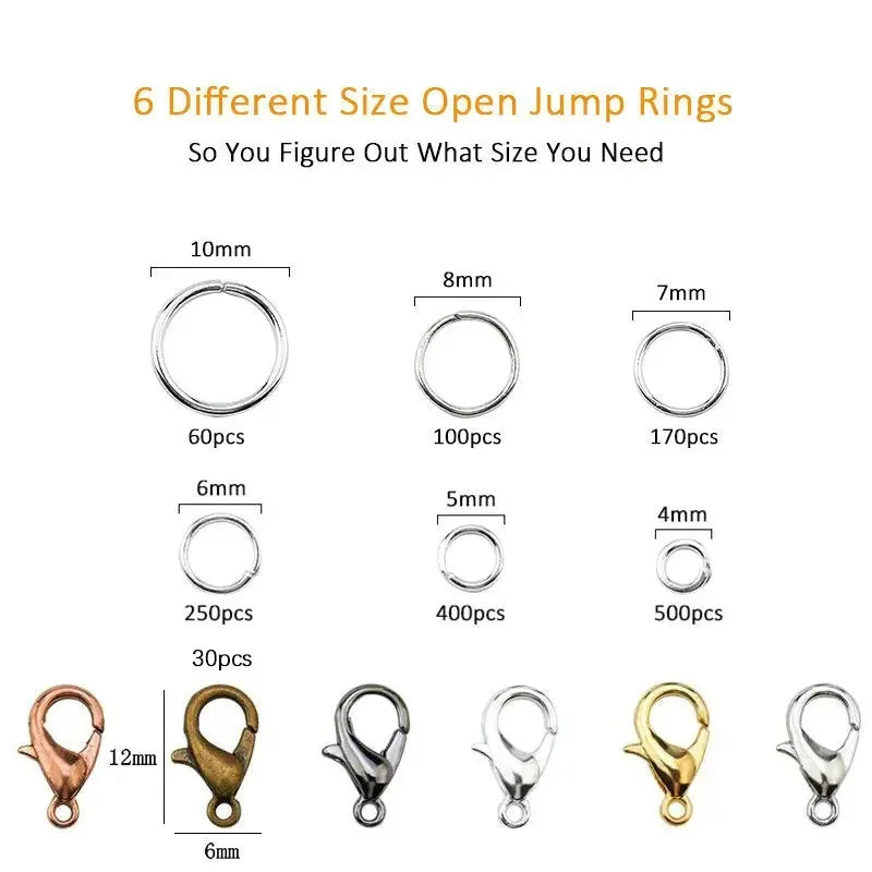 Zinc Alloy Open Jump Rings Lobster Clasps for DIY Bracelet Necklace Chain Accessories Making Supplies Jewelry Findings Kits
