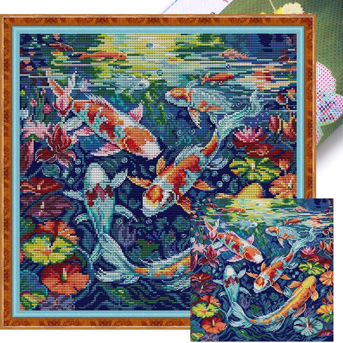Koi Printed Cross Stitch Kit 36x37cm DIY 14CT Thread Art Needlework Home Decor