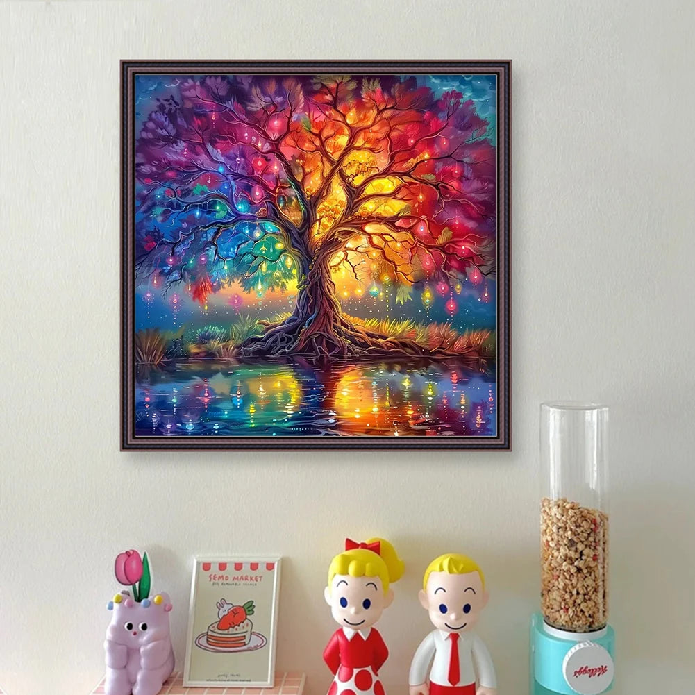 Full Embroidery cotton Thread 14CT Printed Tree Cross Stitch Kit Art 40x40cm