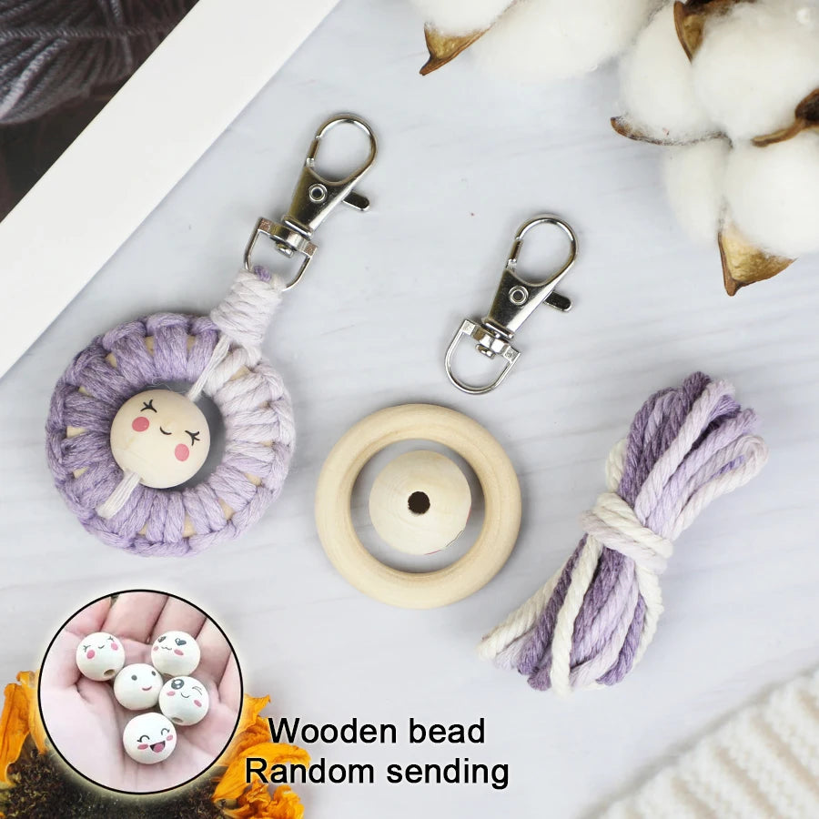 Handmade Knitting Smiley keychain Macrame Kit With Tutorial For Beginner Hand DIY Smiley key Chain Cell Phone Lanyard Pendant