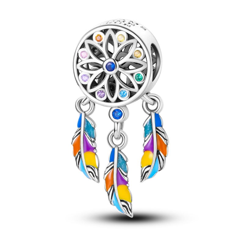 Abalorios de Circonita Cúbica + Atrapasueños Bohemio: Plata de Ley 925 de Amor, Compatible con Pulsera Original