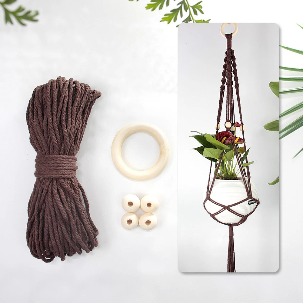 Knitting Plant Hanging Basket Macrame Kit with Tutorial for Beginners DIY Handmade Weaving Kit Mesh Hang Basket for Home Decor