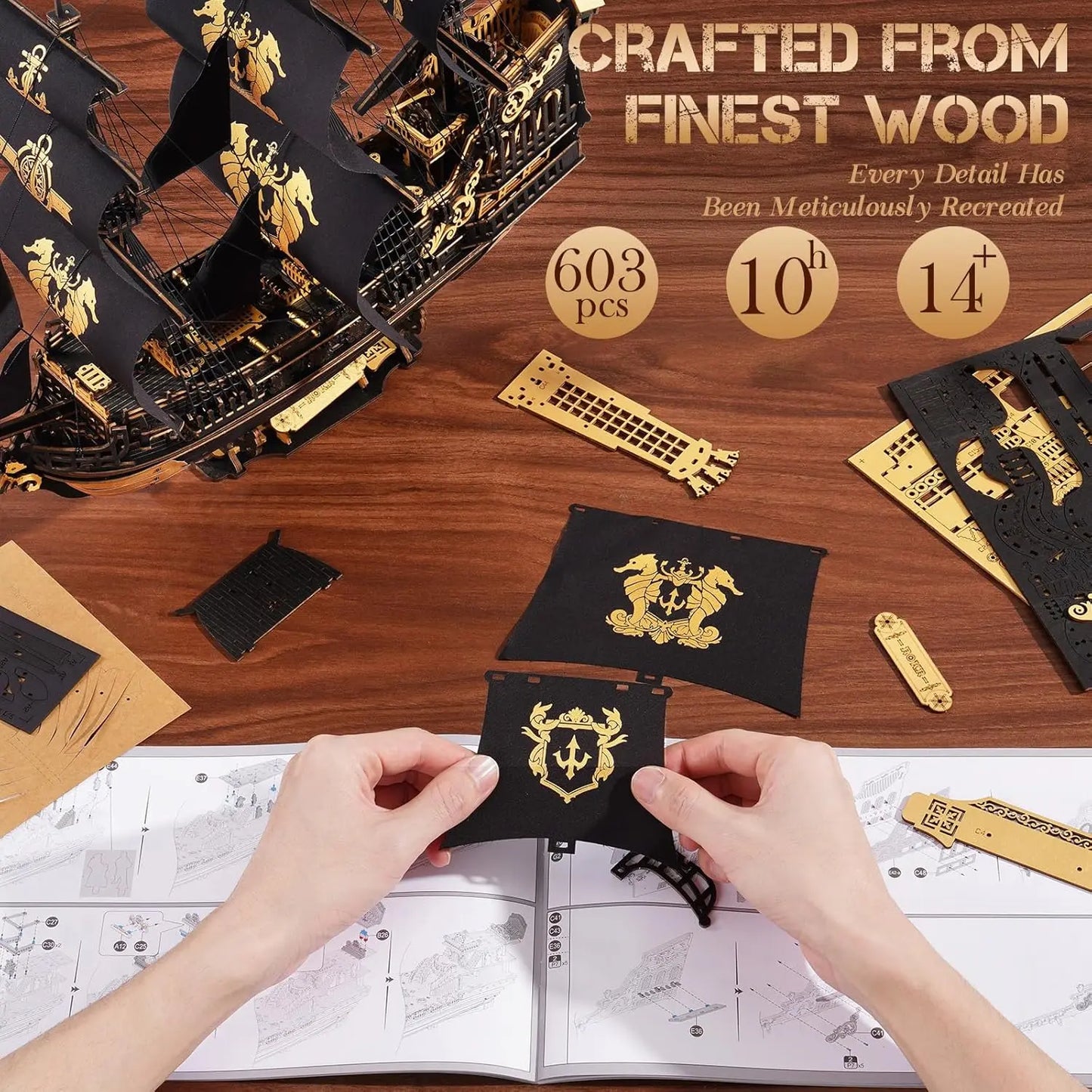 Robotime Rokr 3D Puzzle Wooden Seahouse Barque Model kits Build Home Desk Decoration Gift For Teens and Adults