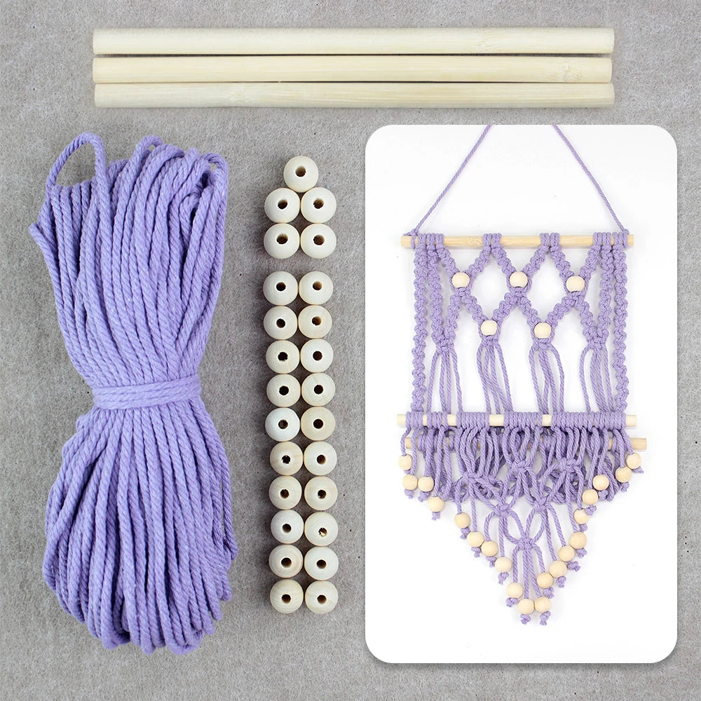 Bohemian Retro Hanging Bookshelf Macrame Kit - DIY Handmade Weaving Set with Beginner Guide, Wall-Mounted Shelf