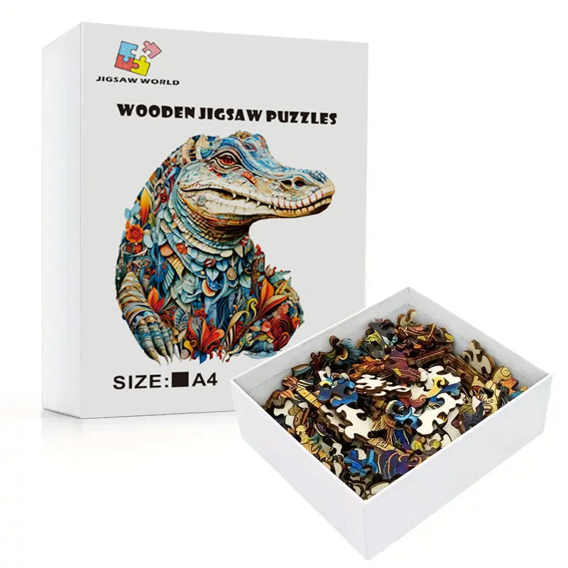 Crocodile Wooden Jigsaw Puzzles Adult, Animal Natural Wood Puzzle, Best Christmas Gift And Family Games Magic Puzzle, Toys, Deco