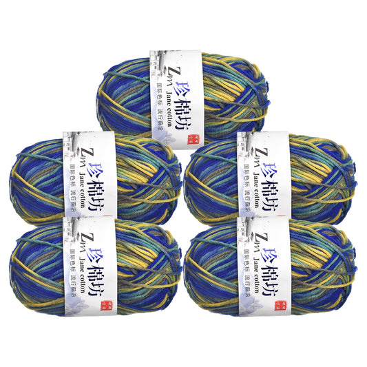 Cotton Blend Yarn, 5 Pack of 50g/1.76oz Soft Crochet Craft Yarns for Knitting and Crocheting Craft Projects, Blue-Yellow