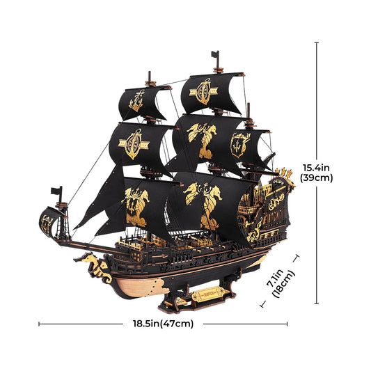 Robotime ROKR The Seahorse Barque Pre-colored Baroque-era Warship for Adult Gifts for Family Building Block Kit 3D Wooden Puzzle
