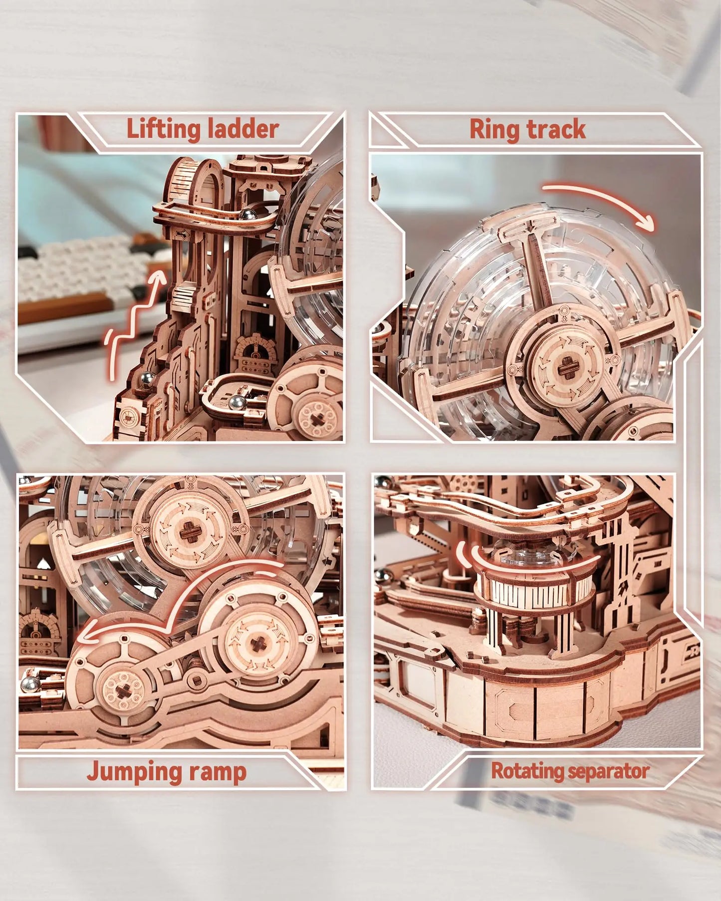 Robotime Rokr Gearball Challenge 3D Wooden Puzzle Rotating Gear Brain Teaser STEM Educational Engineering Toy for Teens Adults
