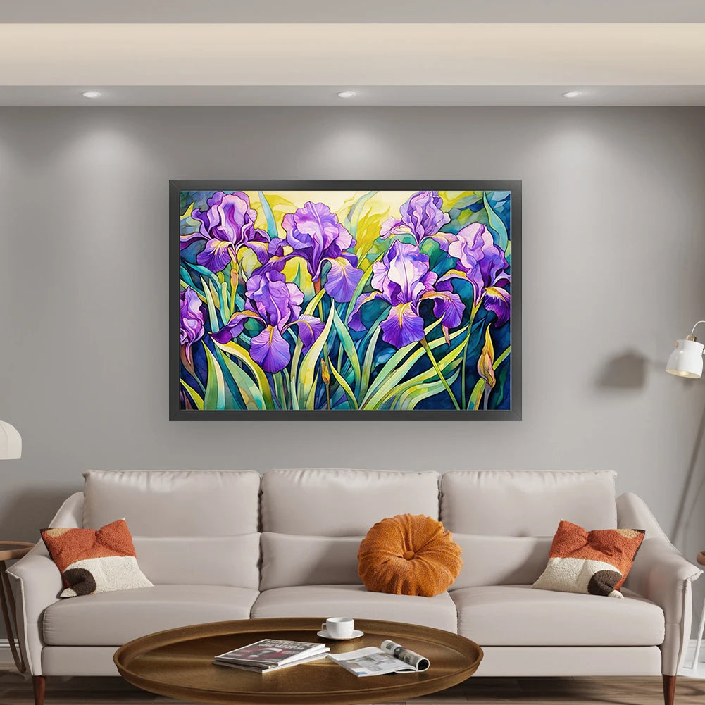 Full Embroidery cotton Thread 11CT Printed Iris Cross Stitch Kit 60x40cm