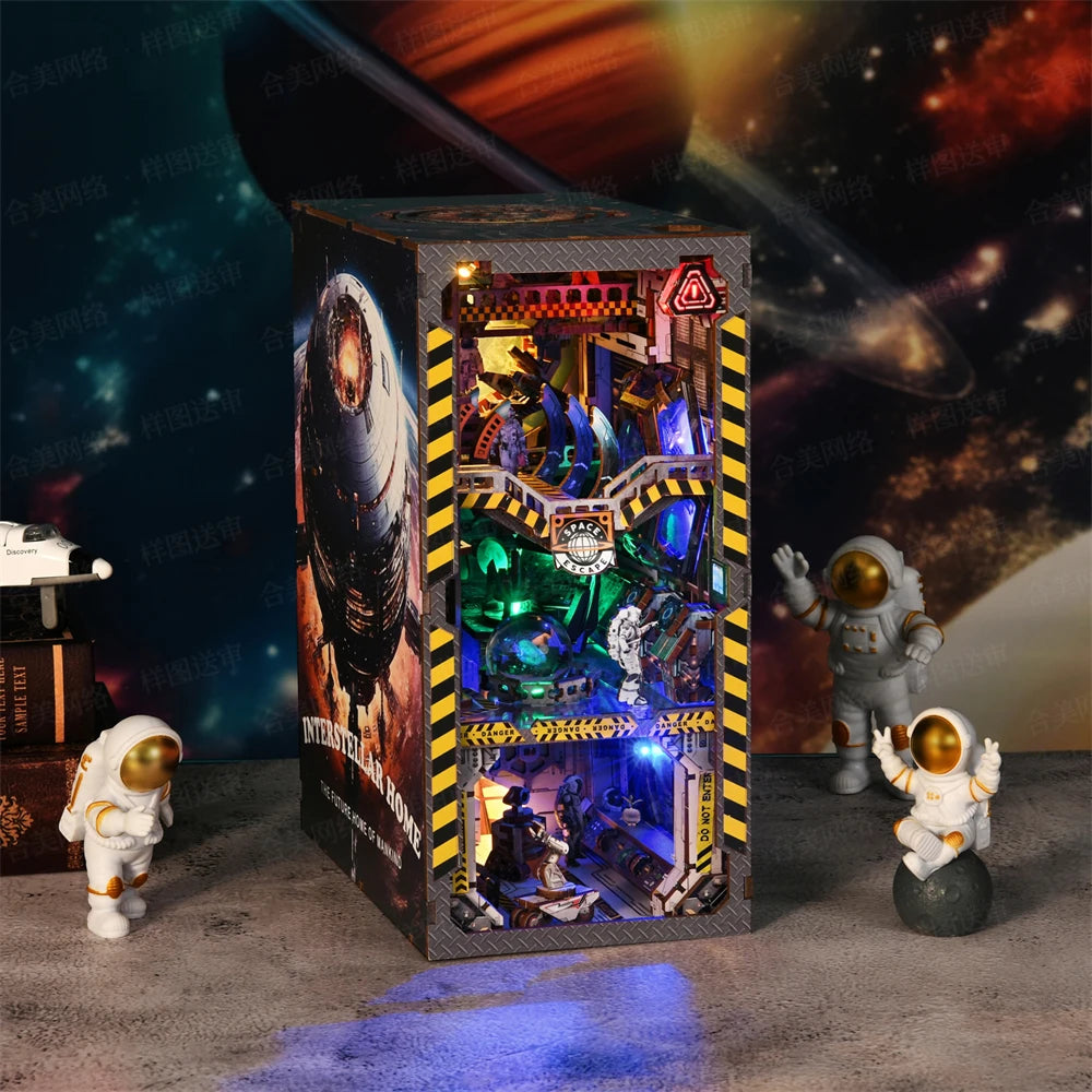 Book Nook Kit Apollo Bricks Space Exploration Model Build 3D Wooden Puzzle DIY Bookshelf Miniatural Astrona Dollhouse Decoration