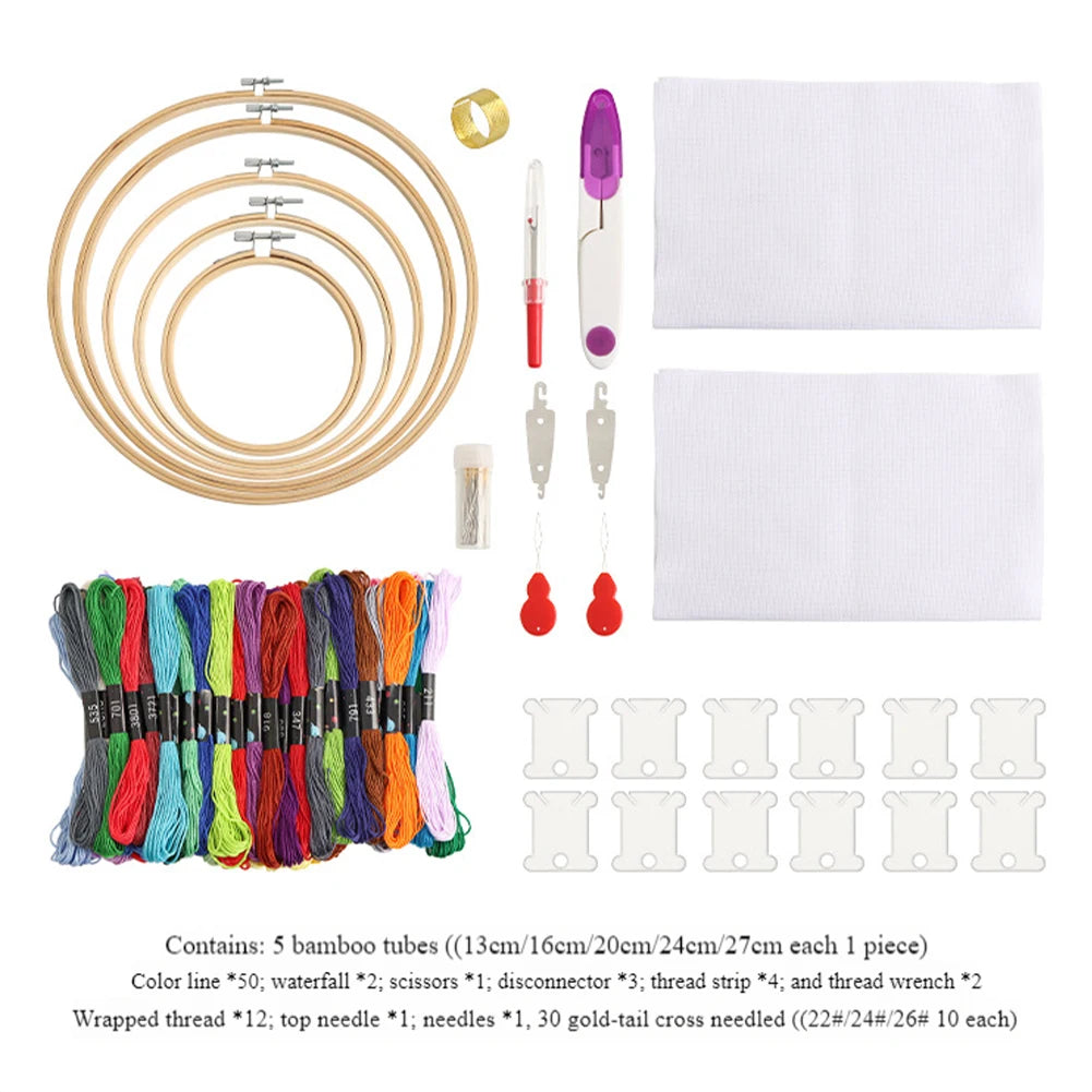 Embroidery Starter Kit Embroidery Hoop/Thread/Cloth Cross Stitch Tool Kit Beginner Practice Kit for Embroidery Supplies