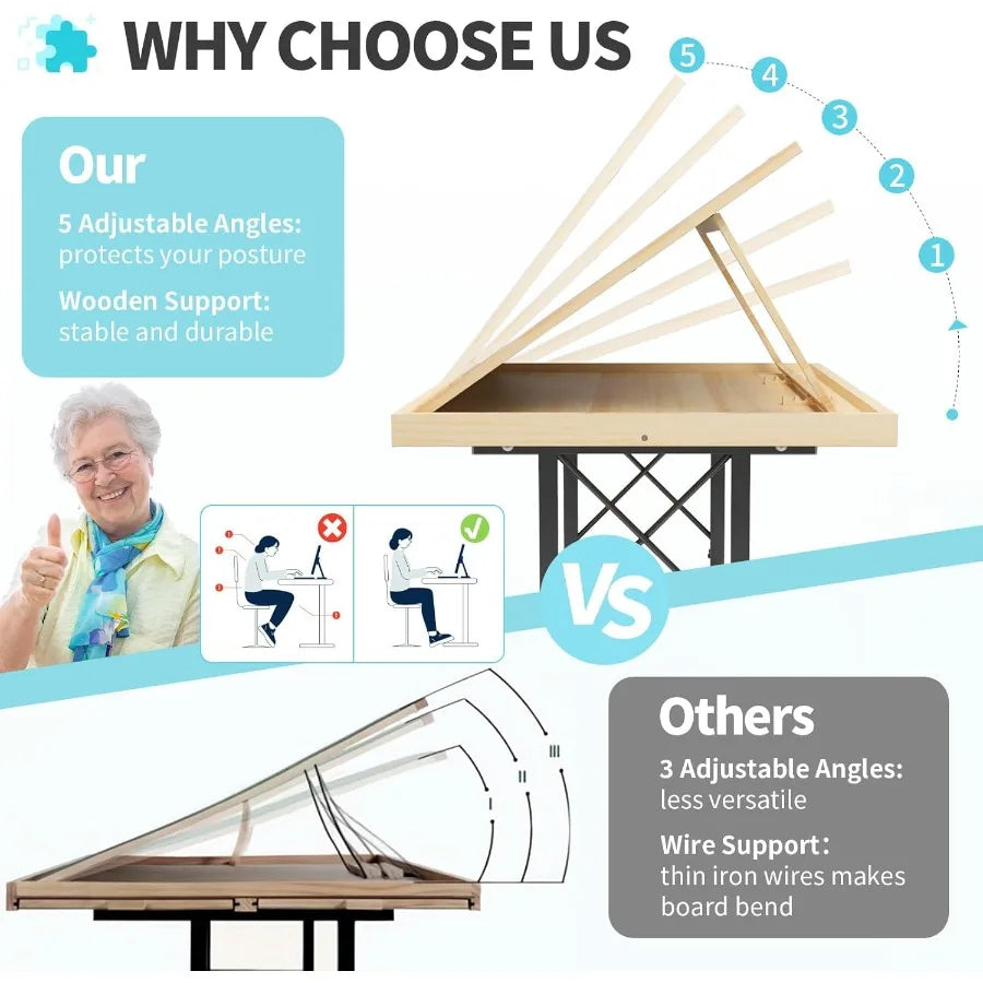 1500 Piece Jigsaw Puzzle Table with Legs for Adults 5TiltingAngle and Height Adjustable Table with Draws Wooden Puzzle Board wi