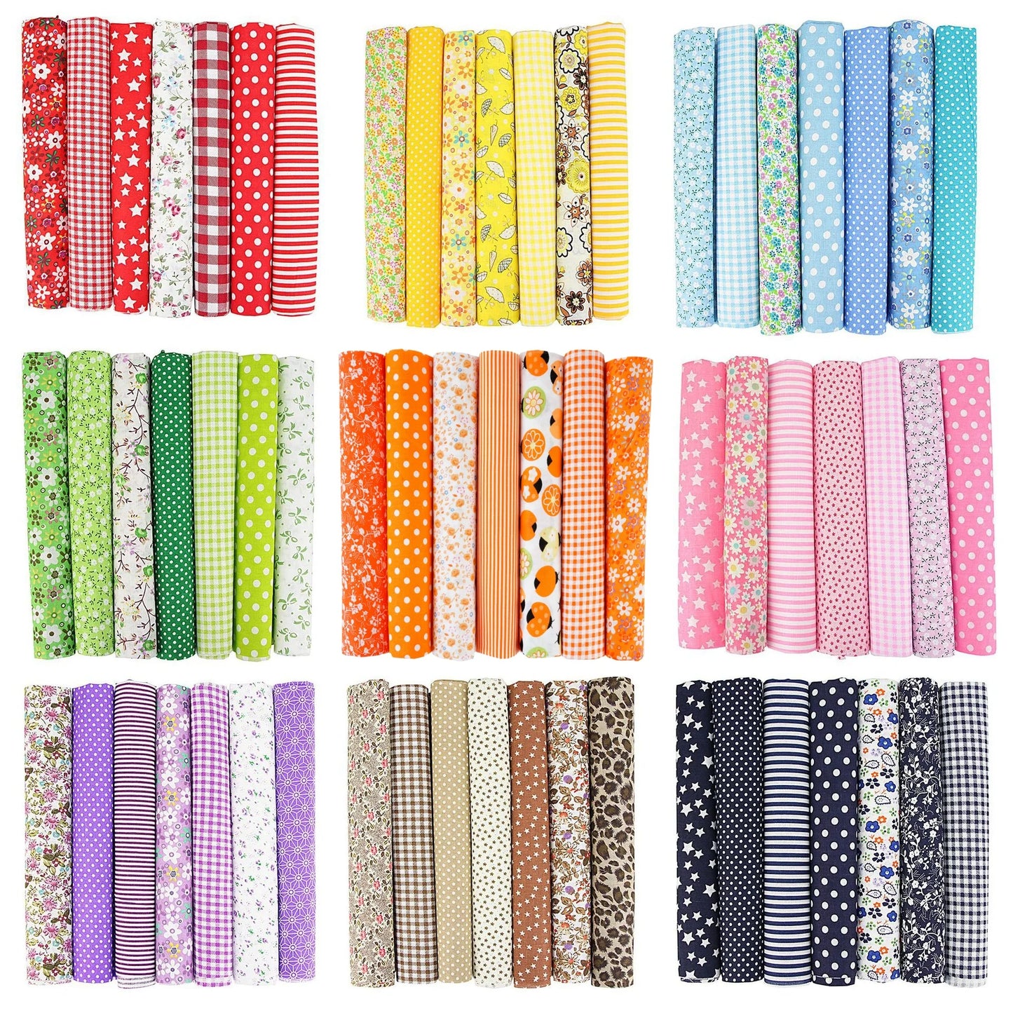7Pcs 20" x 20" Cotton Fabric DIY Making Supplies Quilting Patchwork Fabric Fat Quarter Bundles DIY for Quilting Patchwork Cushio