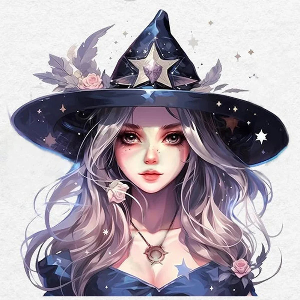 Full Embroidery Cotton Thread 11CT Printed Halloween Witch Cross Stitch 60x60cm