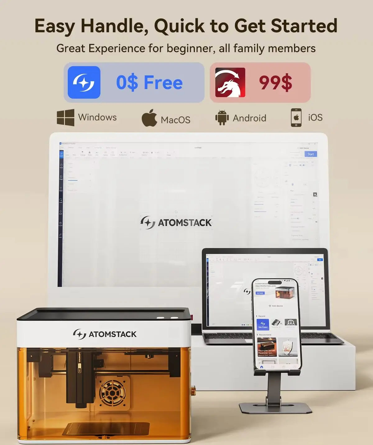 ATOMSTACK Laser Engraving Machine 5W Laser Cutter And Engraver CNC Machine For Dog Tag Leather Metal Wood Work