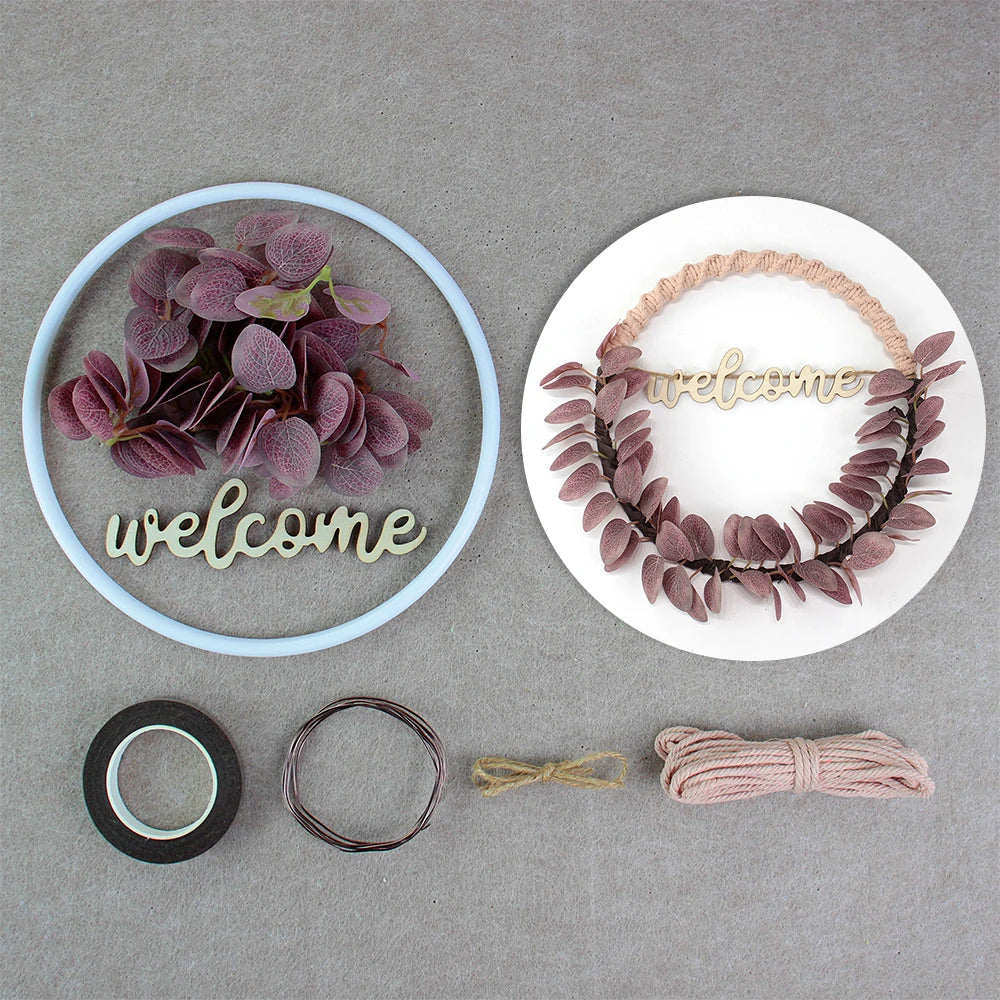 Bohemian Style Macrame Leaf Wreath DIY Kit Beginner Friendly Weaving Material Bundle with Tutorial for Handmade Craft