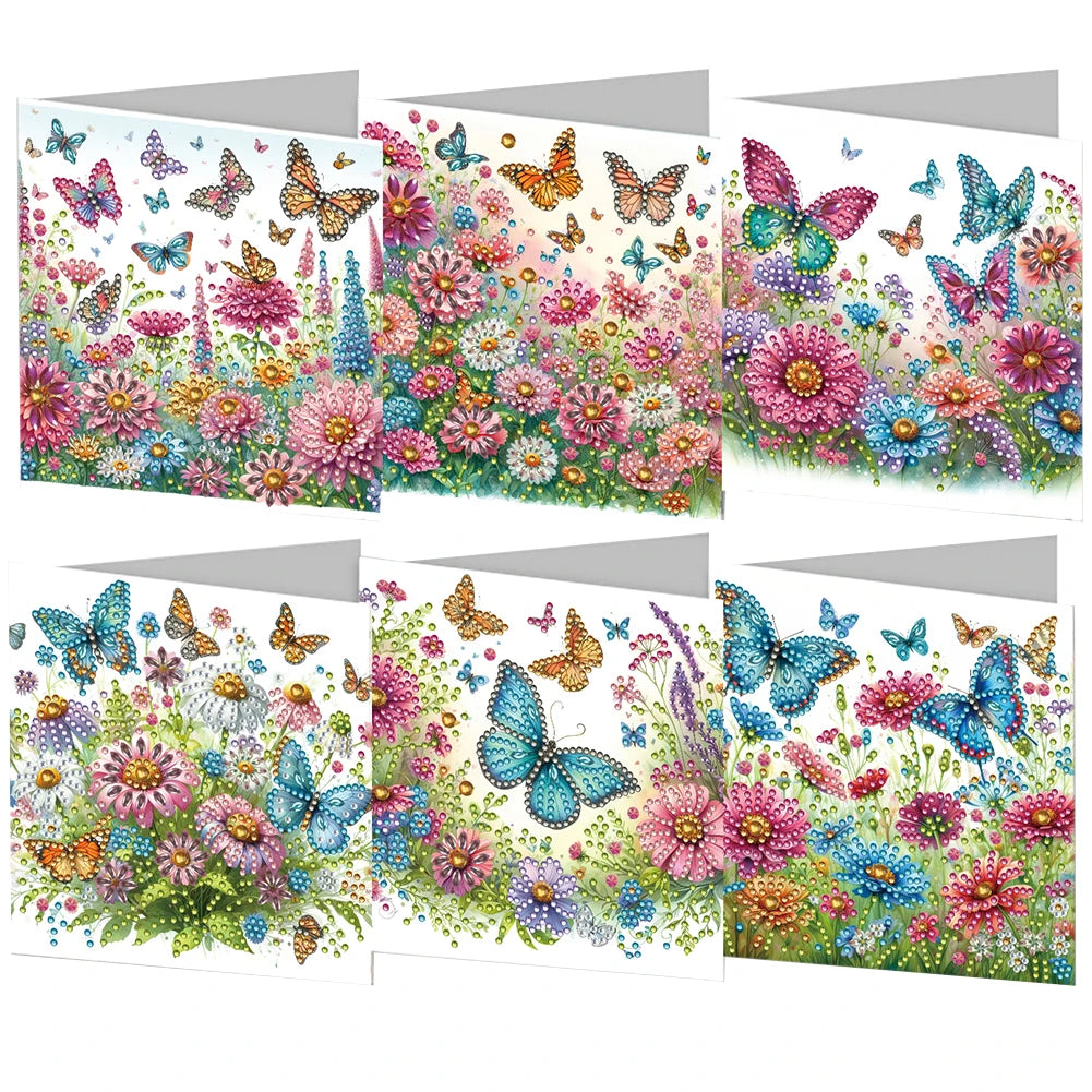 6pcs 5D Rhinestone Arts Greetings Birthday Card DIY Diamond Art Greeting Cards Handmade Diamond Painting Greeting Thank You Card