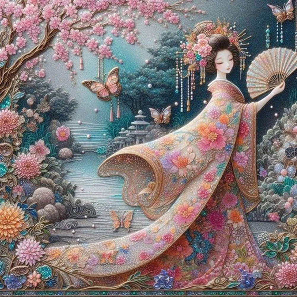 5D DIY Full Round Drill Diamond Painting Japanese Geisha Beauty Decor Art Crafts DIY Birthday Gifts Christmas Party Home Decor
