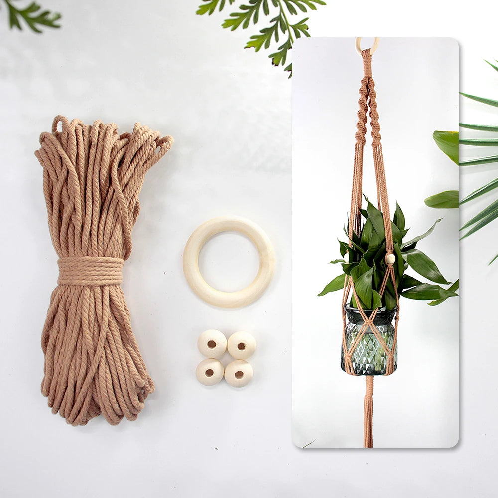 Knitting Plant Hanging Basket Macrame Kit with Tutorial for Beginners DIY Handmade Weaving Kit Mesh Hang Basket for Home Decor
