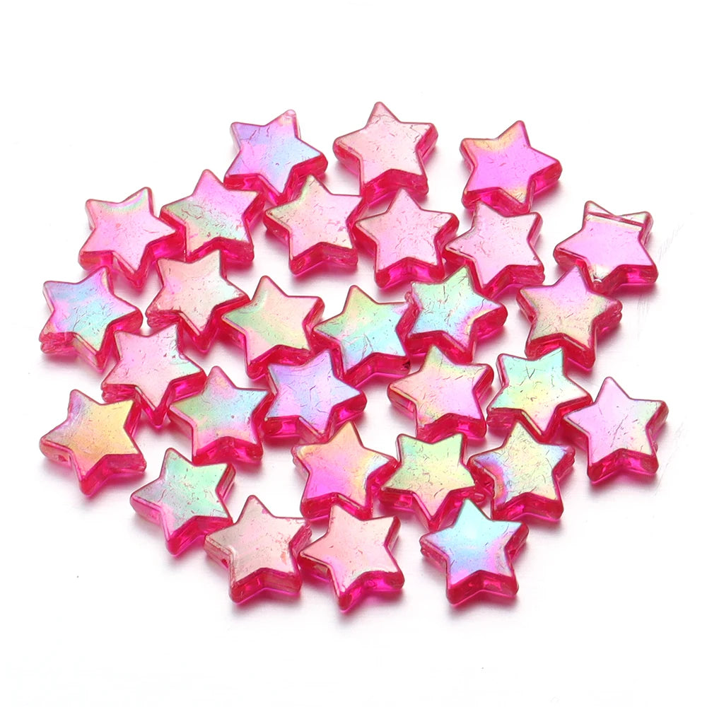 100pcs Acrylic Pentagram Beads AB Plating Loose Spacer Beads Five Pointed Star Beads For Jewelry Making DIY Bracelet Accessories