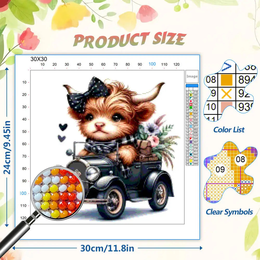 DIY Beads Embroidery Sets Cattle Car 11CT Cross Stitch Kit Cartoon Animal Pattern Artwork Sewing Supplies Home Decoration Gift